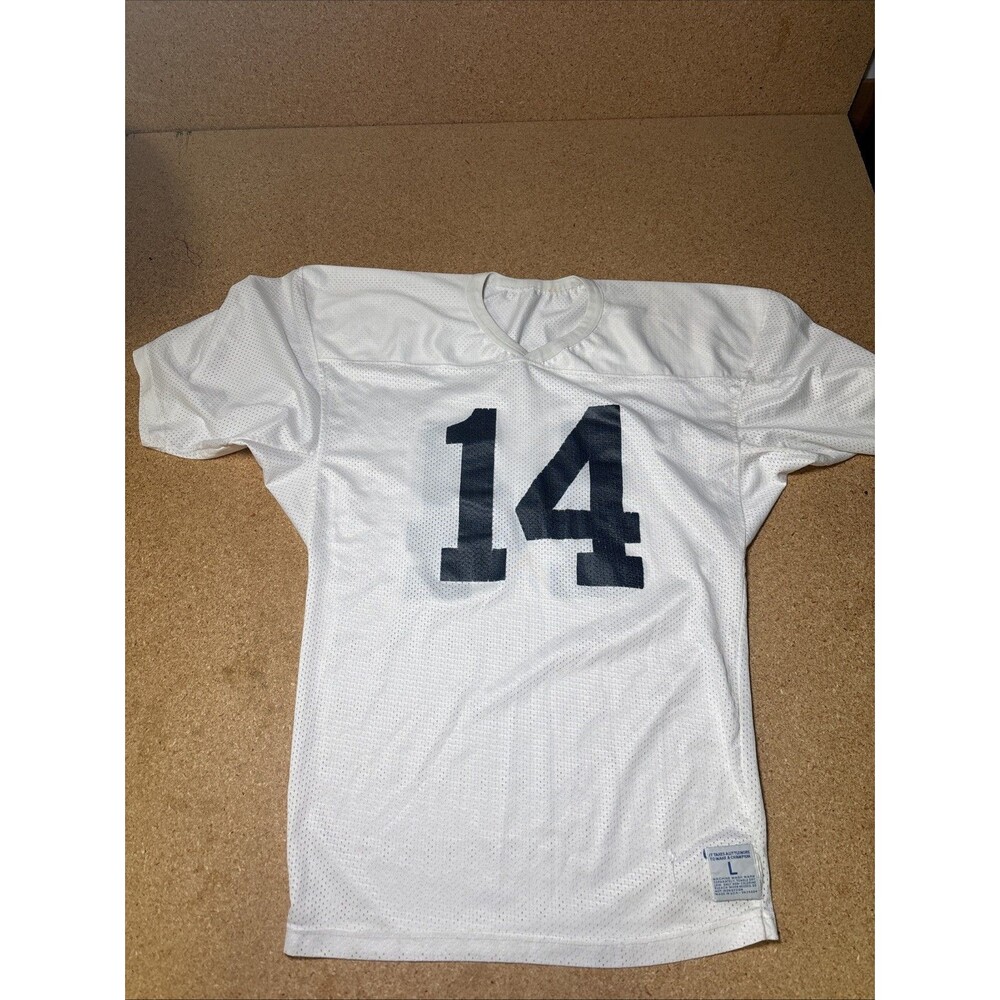 Vintage 80s 90s Champion Football Jersey White Blue Mesh Size L B3
